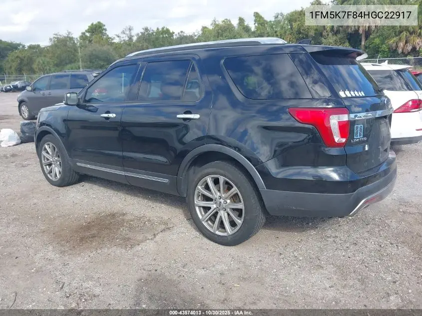1FM5K7F84HGC22917 2017 Ford Explorer Limited