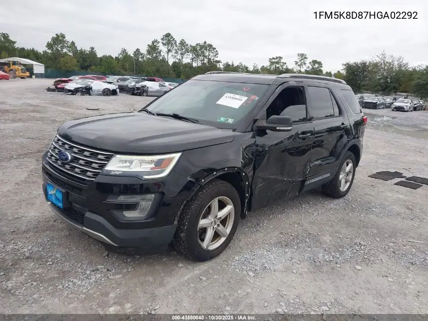 1FM5K8D87HGA02292 2017 Ford Explorer Xlt