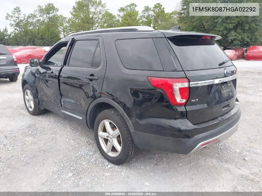 1FM5K8D87HGA02292 2017 Ford Explorer Xlt