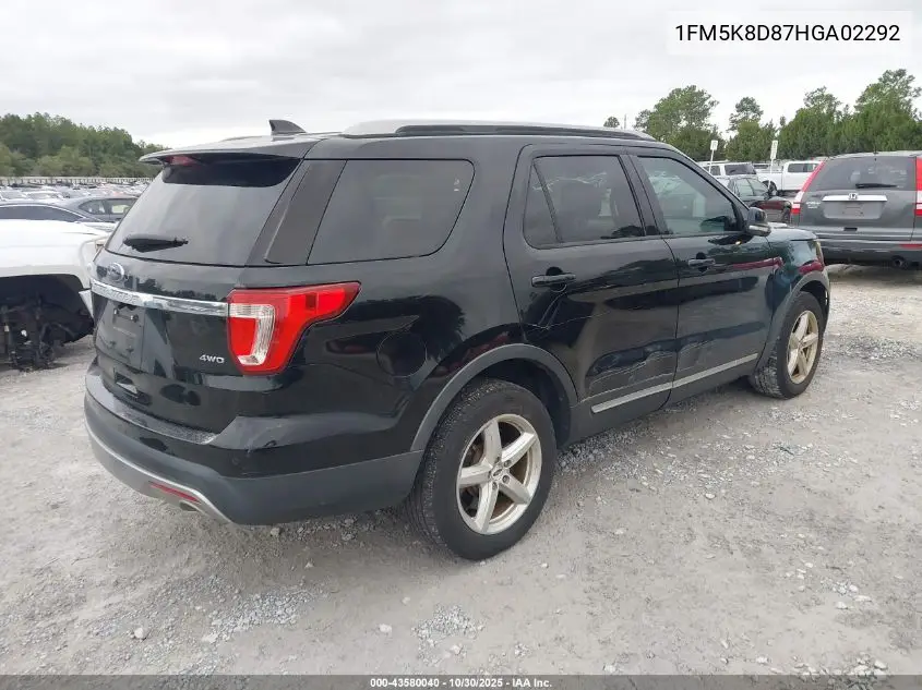 1FM5K8D87HGA02292 2017 Ford Explorer Xlt