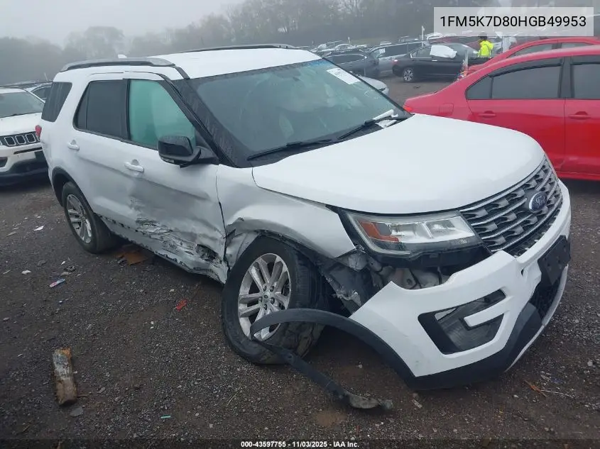 1FM5K7D80HGB49953 2017 Ford Explorer Xlt