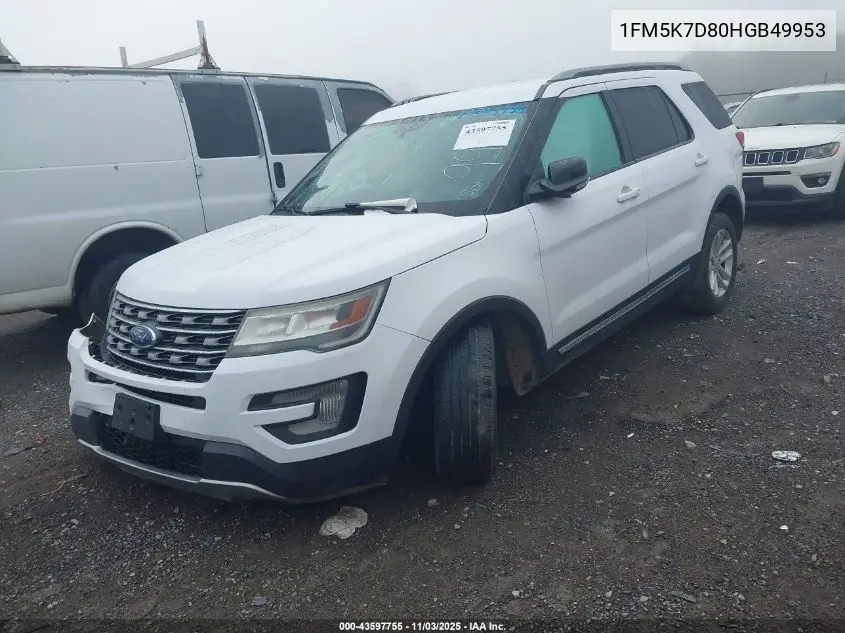 1FM5K7D80HGB49953 2017 Ford Explorer Xlt