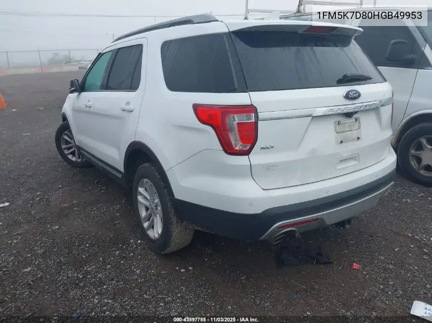 1FM5K7D80HGB49953 2017 Ford Explorer Xlt