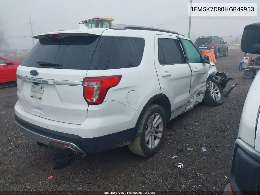 1FM5K7D80HGB49953 2017 Ford Explorer Xlt
