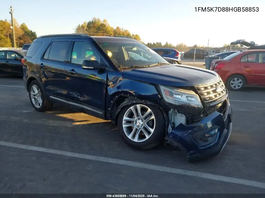 1FM5K7D88HGB58853 2017 Ford Explorer Xlt