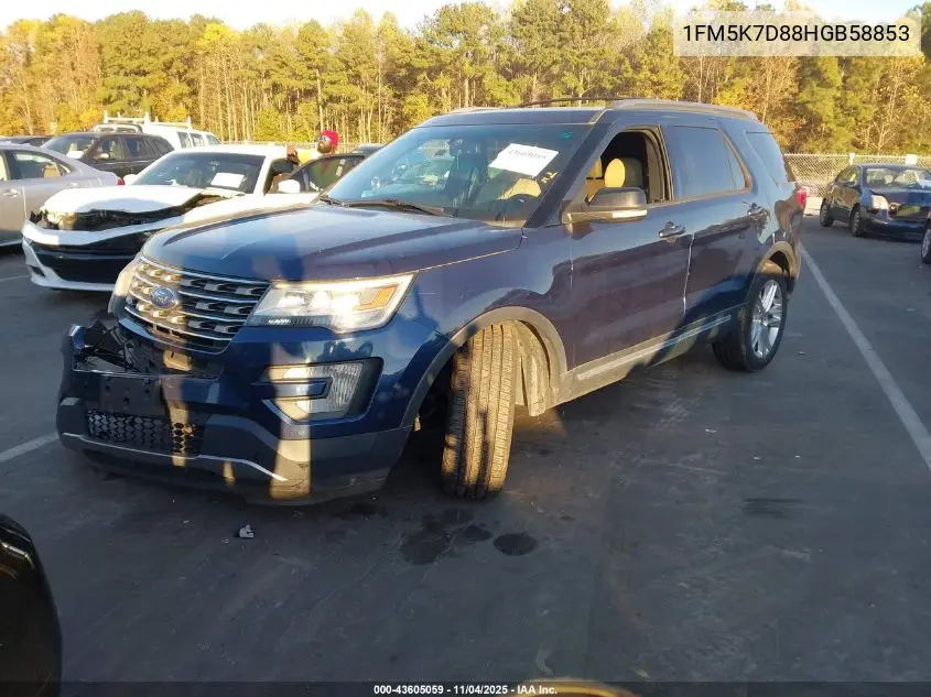1FM5K7D88HGB58853 2017 Ford Explorer Xlt
