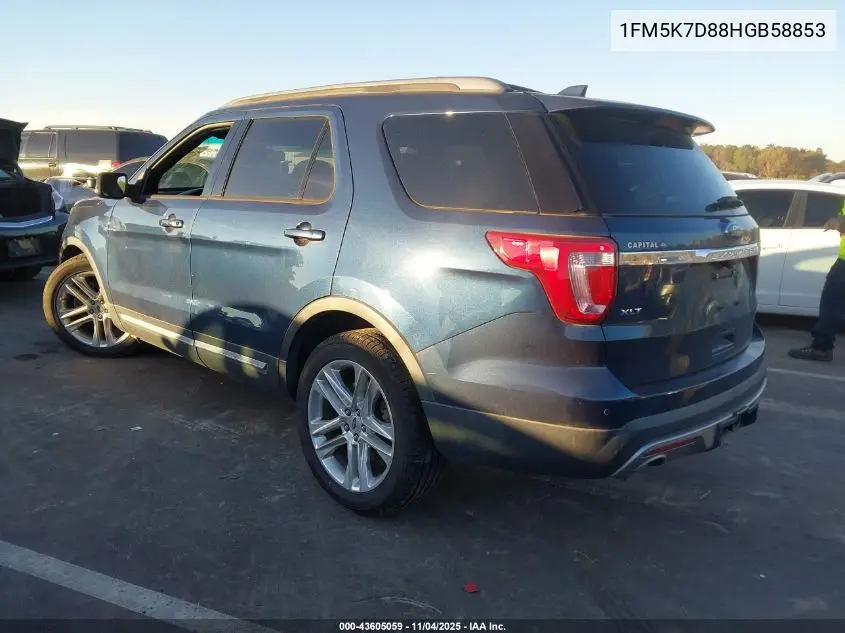 1FM5K7D88HGB58853 2017 Ford Explorer Xlt