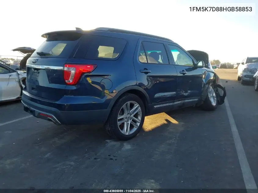 1FM5K7D88HGB58853 2017 Ford Explorer Xlt