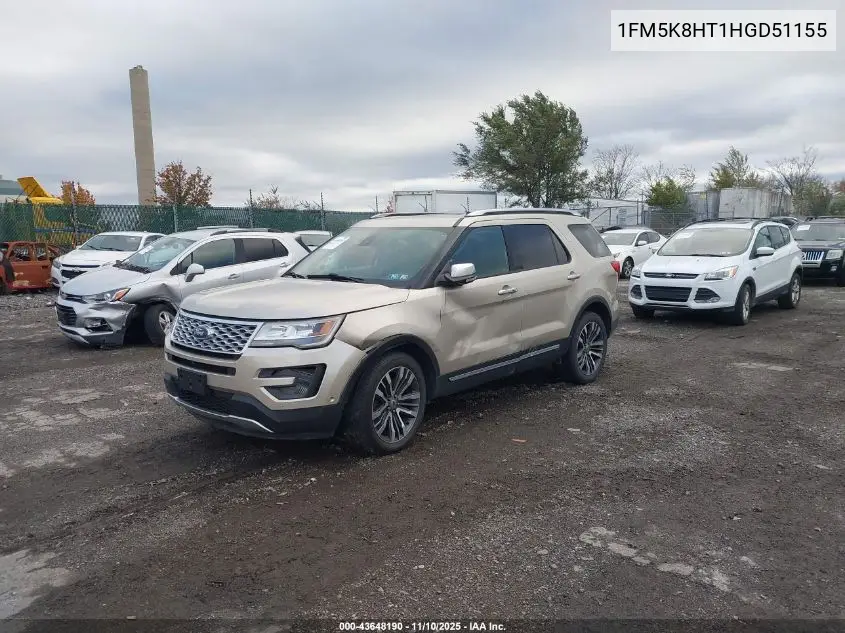 1FM5K8HT1HGD51155 2017 Ford Explorer Platinum