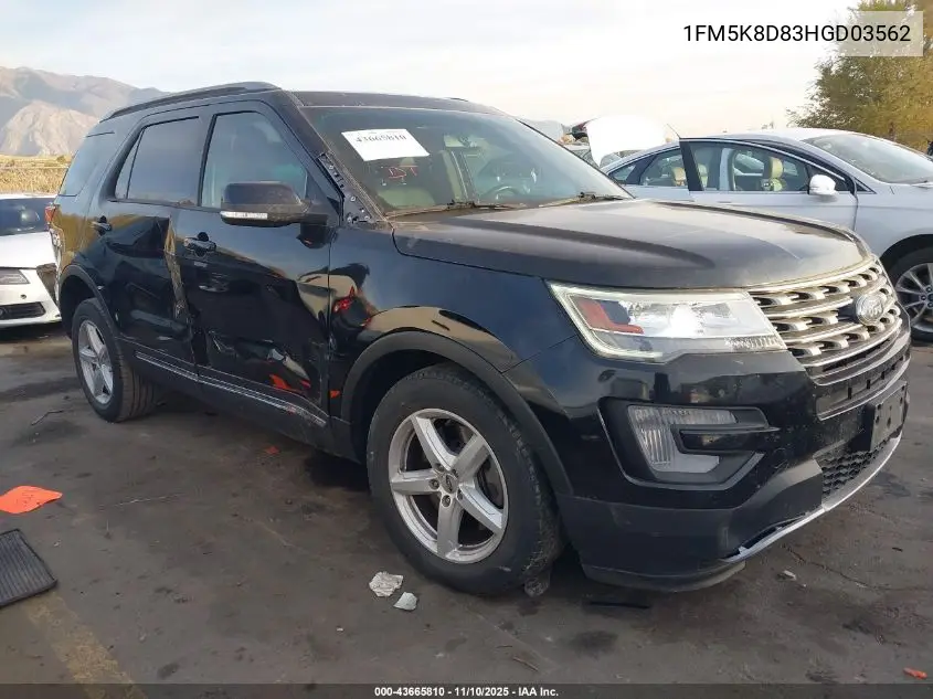 1FM5K8D83HGD03562 2017 Ford Explorer Xlt