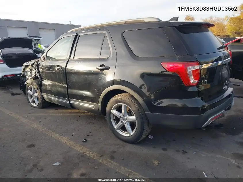 1FM5K8D83HGD03562 2017 Ford Explorer Xlt
