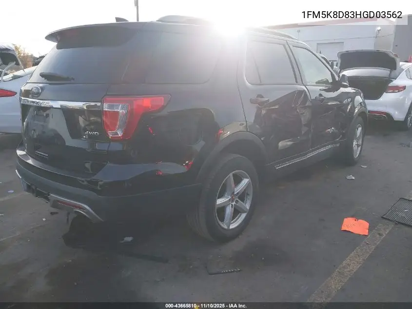 1FM5K8D83HGD03562 2017 Ford Explorer Xlt