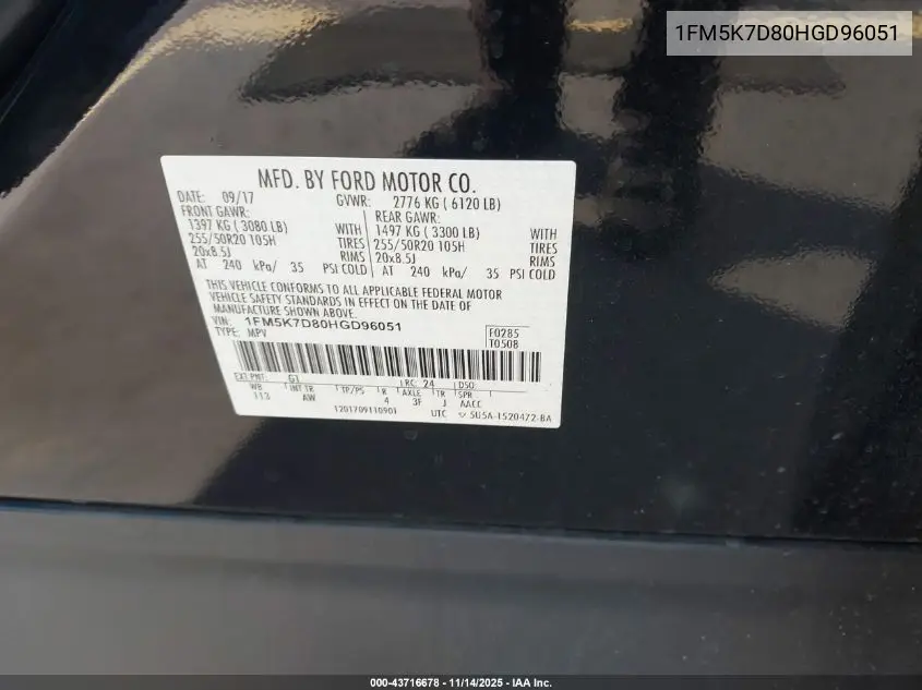 1FM5K7D80HGD96051 2017 Ford Explorer Xlt