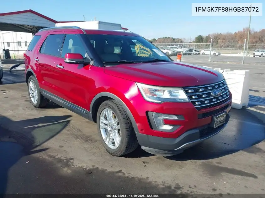 1FM5K7F88HGB87072 2017 Ford Explorer Limited