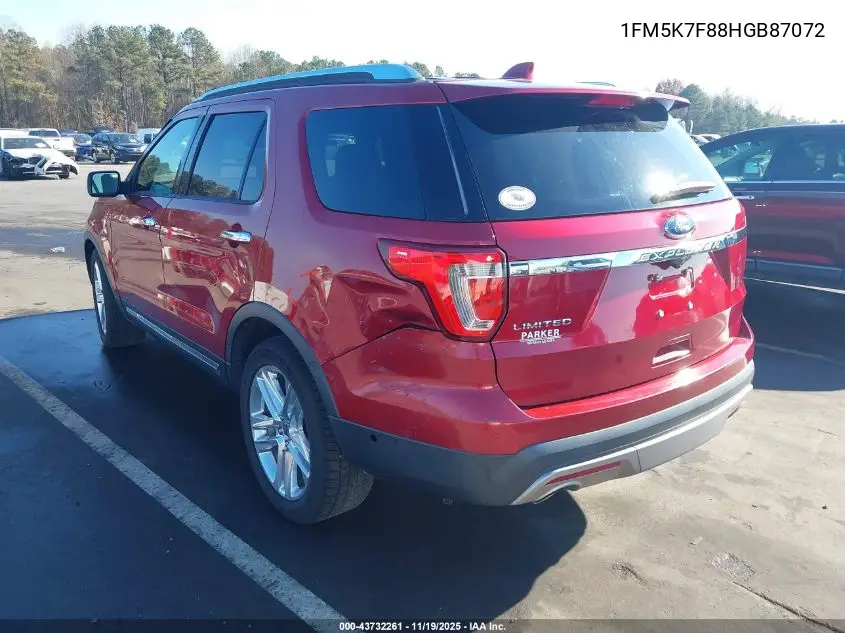 1FM5K7F88HGB87072 2017 Ford Explorer Limited