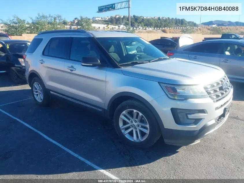 1FM5K7D84HGB40088 2017 Ford Explorer Xlt