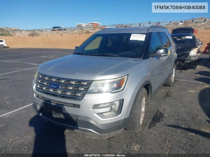 1FM5K7D84HGB40088 2017 Ford Explorer Xlt