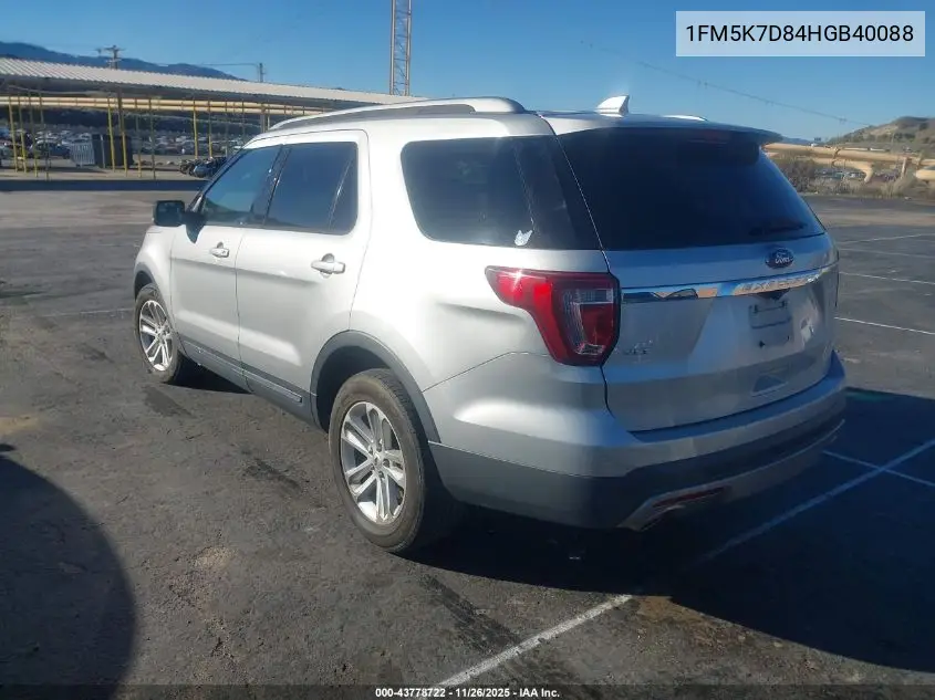 1FM5K7D84HGB40088 2017 Ford Explorer Xlt