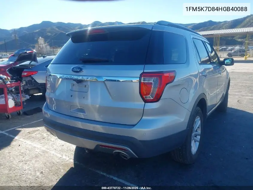 1FM5K7D84HGB40088 2017 Ford Explorer Xlt