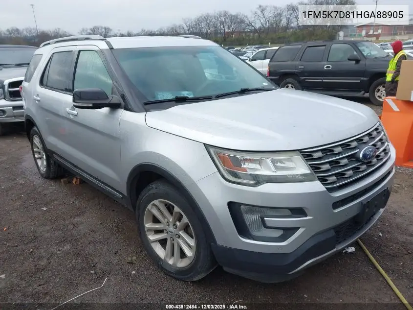 1FM5K7D81HGA88905 2017 Ford Explorer Xlt