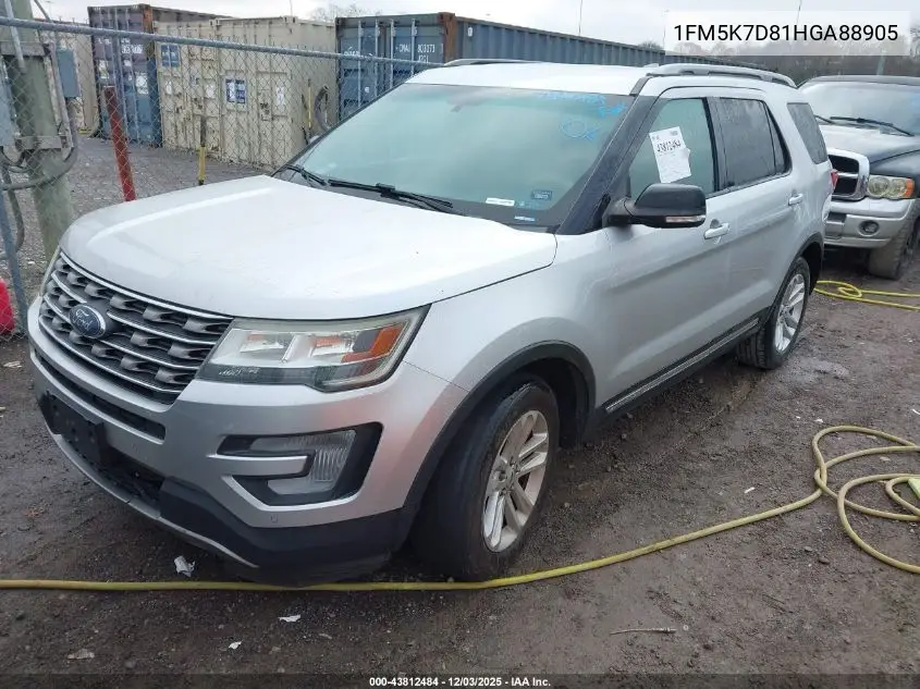 1FM5K7D81HGA88905 2017 Ford Explorer Xlt