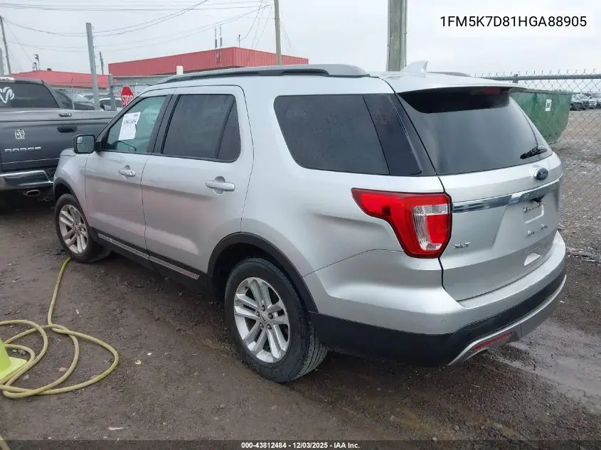 1FM5K7D81HGA88905 2017 Ford Explorer Xlt