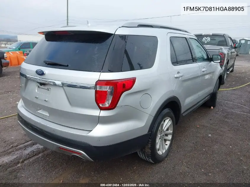1FM5K7D81HGA88905 2017 Ford Explorer Xlt