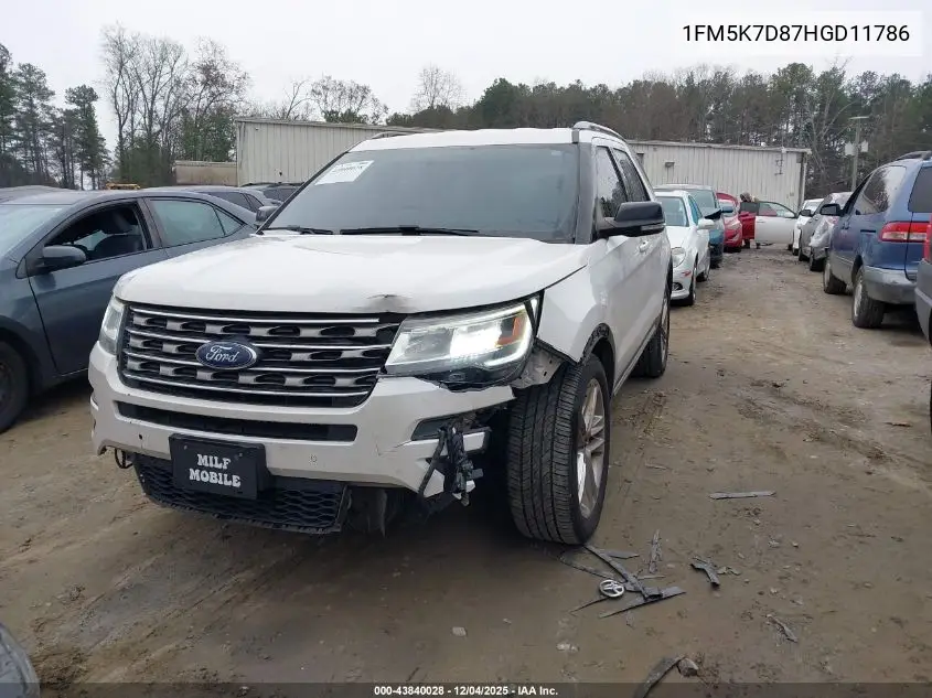 1FM5K7D87HGD11786 2017 Ford Explorer Xlt