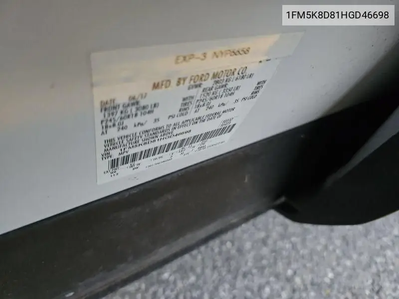 1FM5K8D81HGD46698 2017 Ford Explorer Xlt