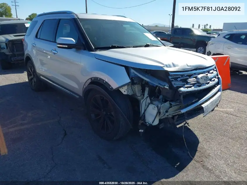 1FM5K7F81JGA28092 2018 Ford Explorer Limited