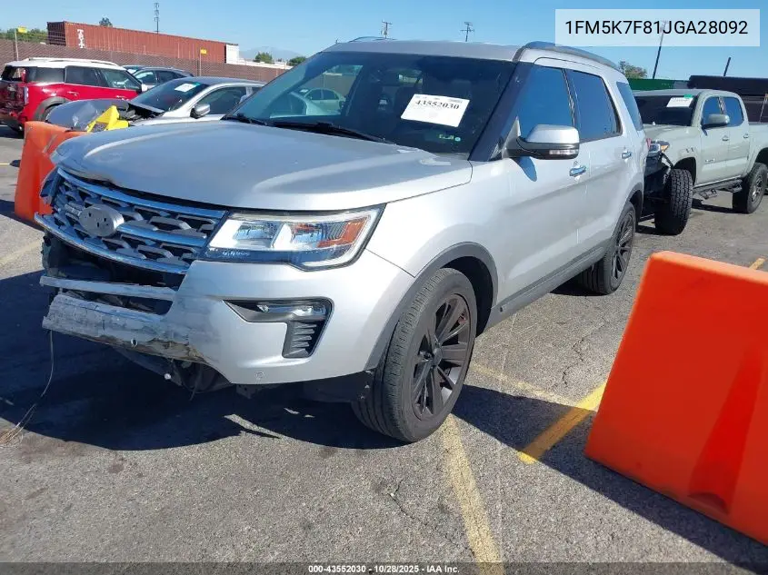1FM5K7F81JGA28092 2018 Ford Explorer Limited