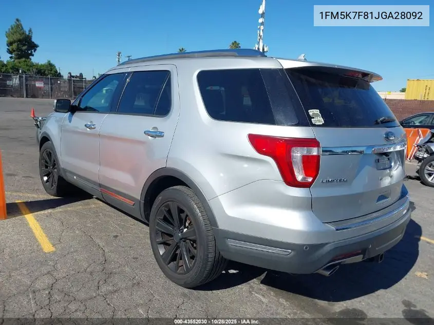 1FM5K7F81JGA28092 2018 Ford Explorer Limited