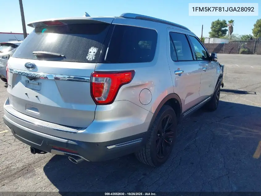 1FM5K7F81JGA28092 2018 Ford Explorer Limited