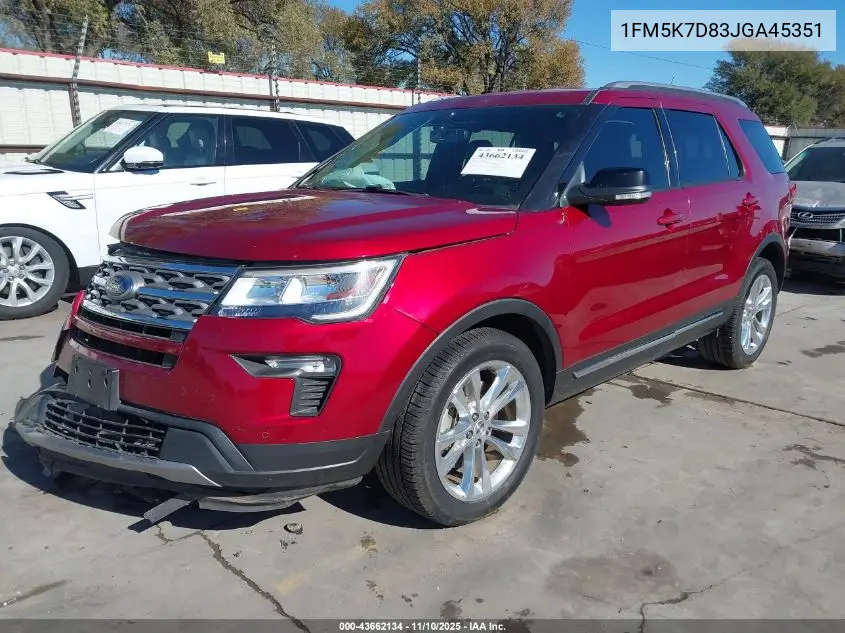 1FM5K7D83JGA45351 2018 Ford Explorer Xlt