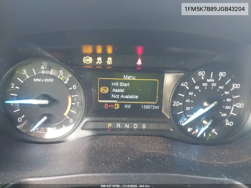 1FM5K7D89JGB43204 2018 Ford Explorer Xlt