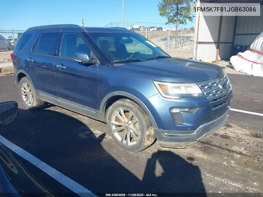 1FM5K7F81JGB63086 2018 Ford Explorer Limited