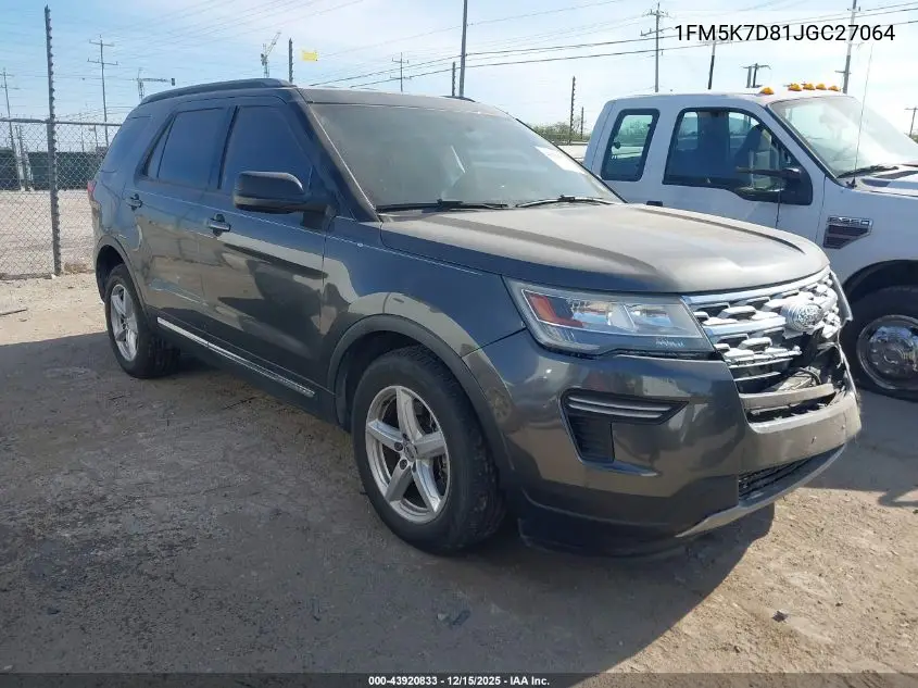 1FM5K7D81JGC27064 2018 Ford Explorer Xlt