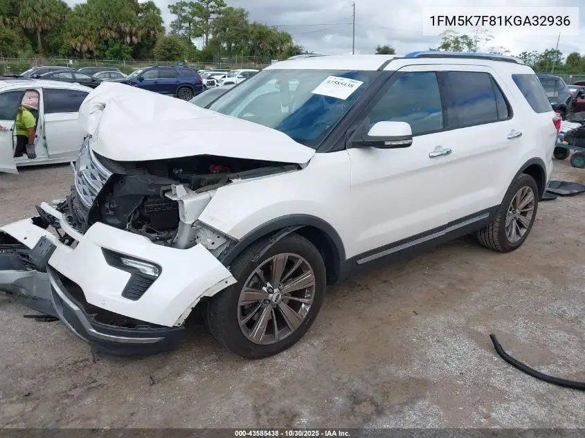 1FM5K7F81KGA32936 2019 Ford Explorer Limited