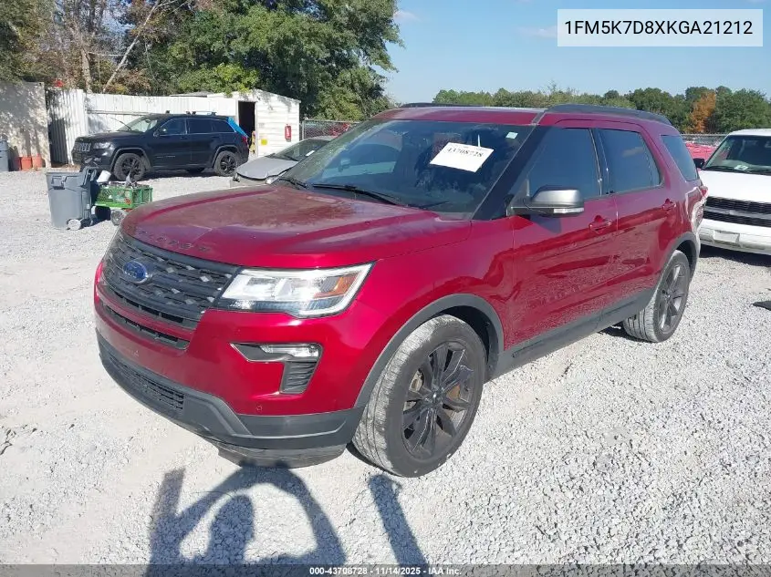 1FM5K7D8XKGA21212 2019 Ford Explorer Xlt