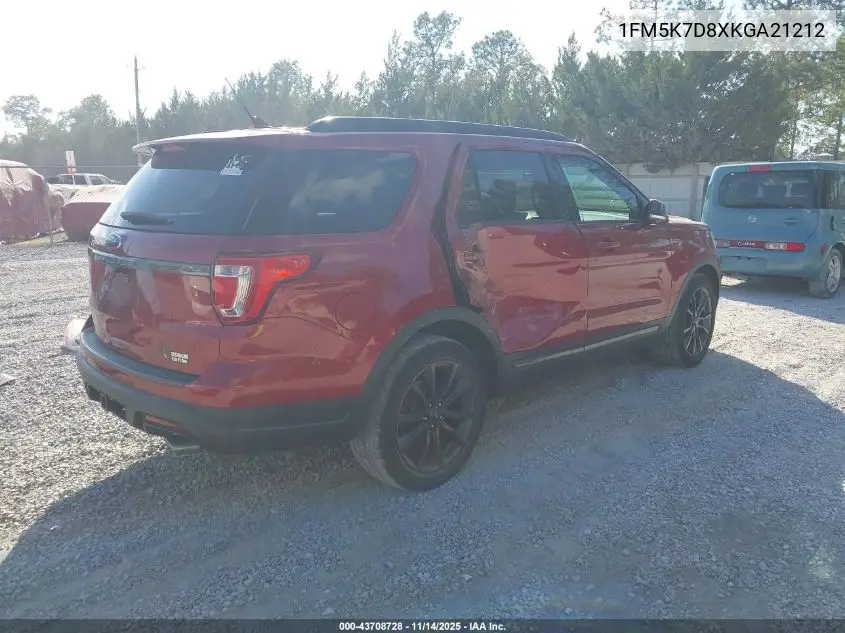 1FM5K7D8XKGA21212 2019 Ford Explorer Xlt