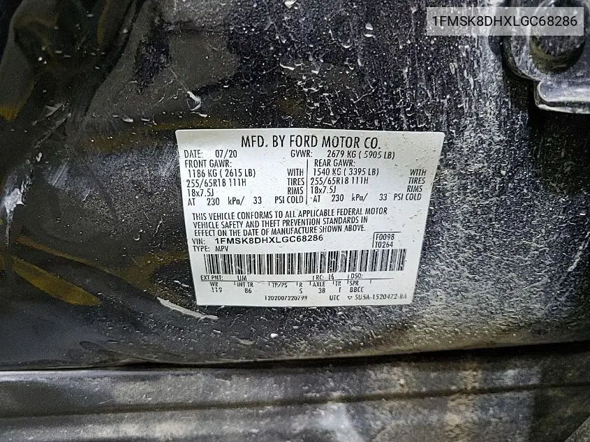 1FMSK8DHXLGC68286 2020 Ford Explorer Xlt