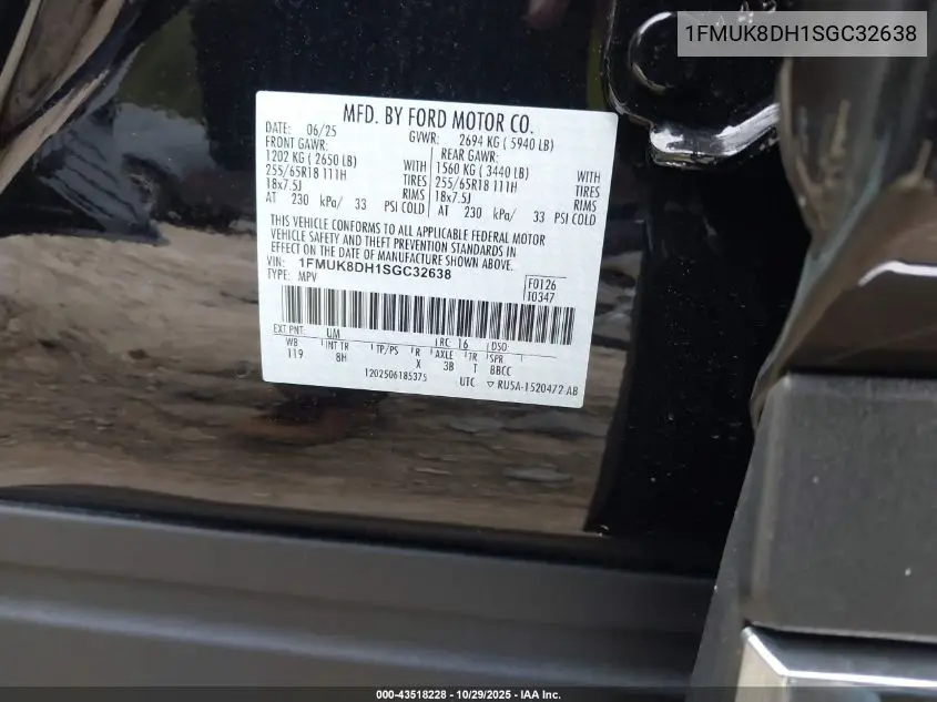 1FMUK8DH1SGC32638 2025 Ford Explorer Active