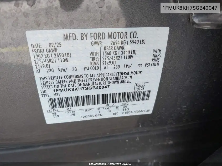 1FMUK8KH7SGB40047 2025 Ford Explorer St-Line