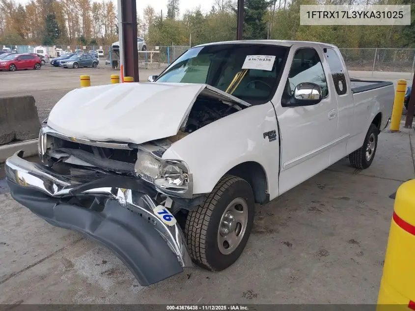 1FTRX17L3YKA31025 2000 Ford F-150 Lariat/Work Series/Xl/Xlt