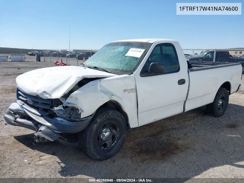 2001 Ford F-150 Xl/Xlt VIN: 1FTRF17W41NA74600 Lot: 40266946