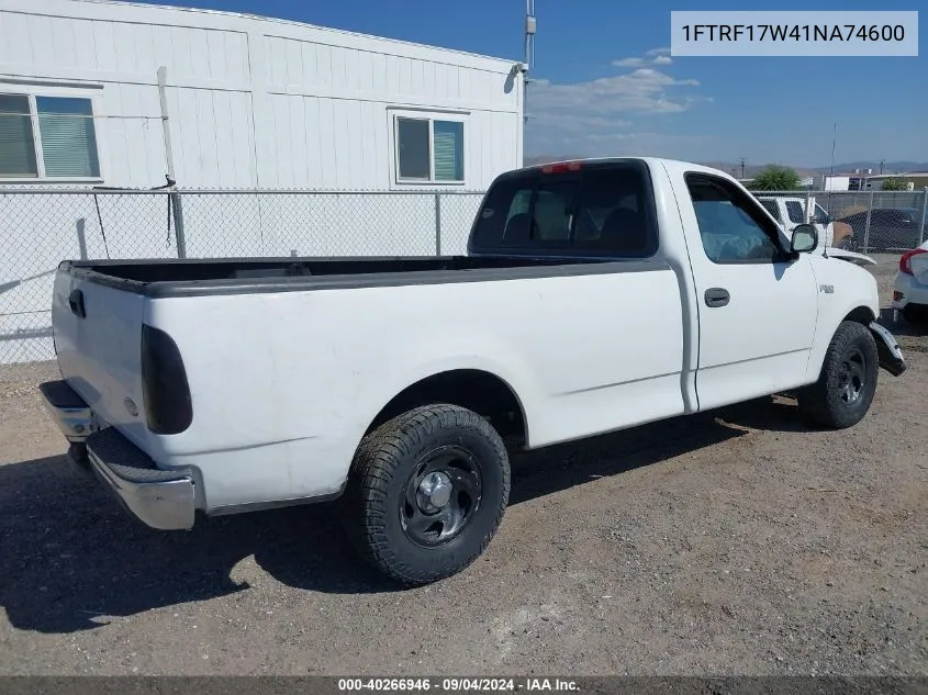 2001 Ford F-150 Xl/Xlt VIN: 1FTRF17W41NA74600 Lot: 40266946