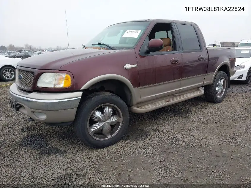 1FTRW08L81KA22824 2001 Ford F-150 Supercrew King Ranch/Lariat/Xlt