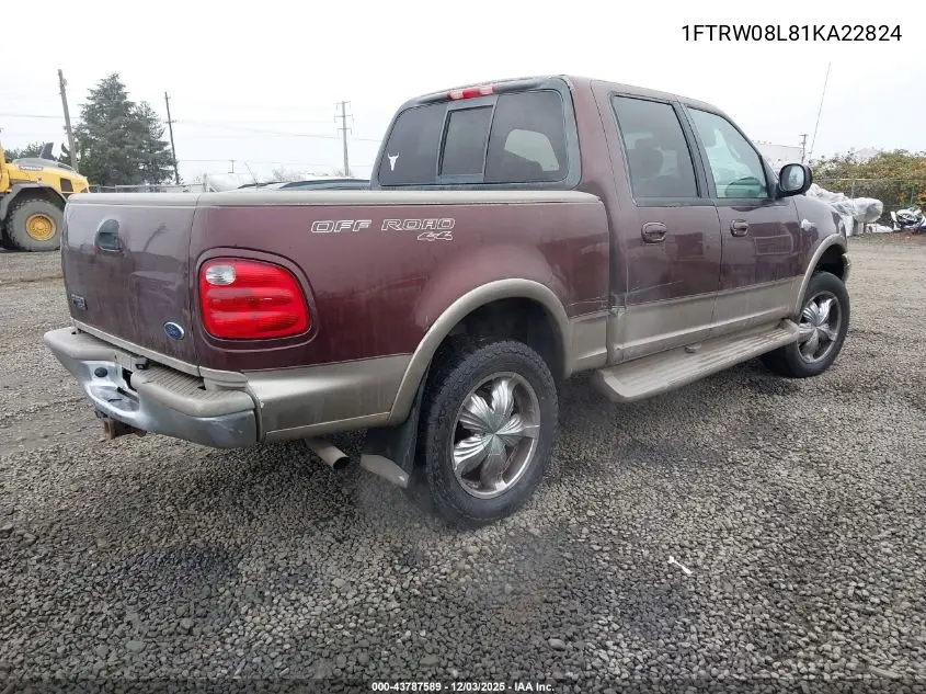 1FTRW08L81KA22824 2001 Ford F-150 Supercrew King Ranch/Lariat/Xlt