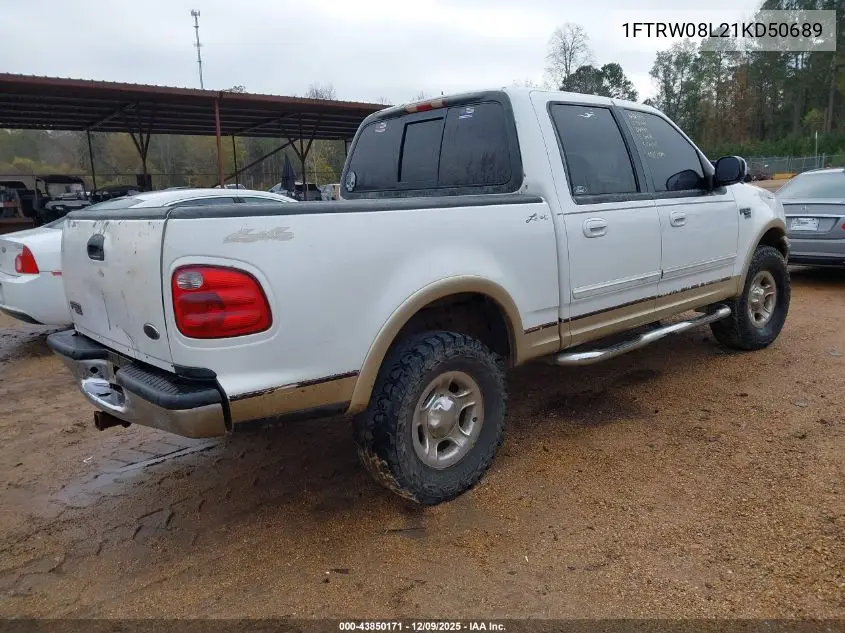 1FTRW08L21KD50689 2001 Ford F-150 King Ranch Edition/Lariat/Xlt