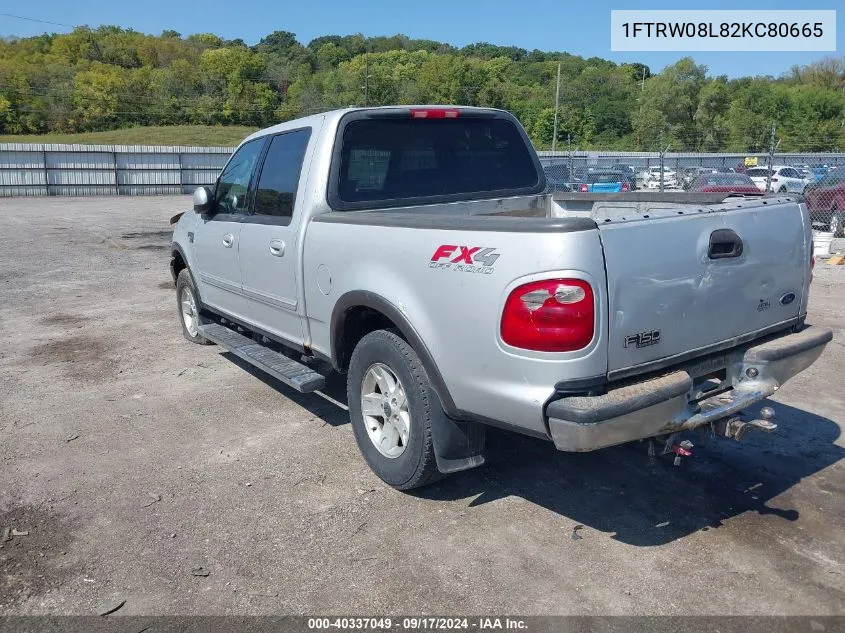 2002 Ford F-150 Lariat/Xlt VIN: 1FTRW08L82KC80665 Lot: 40337049